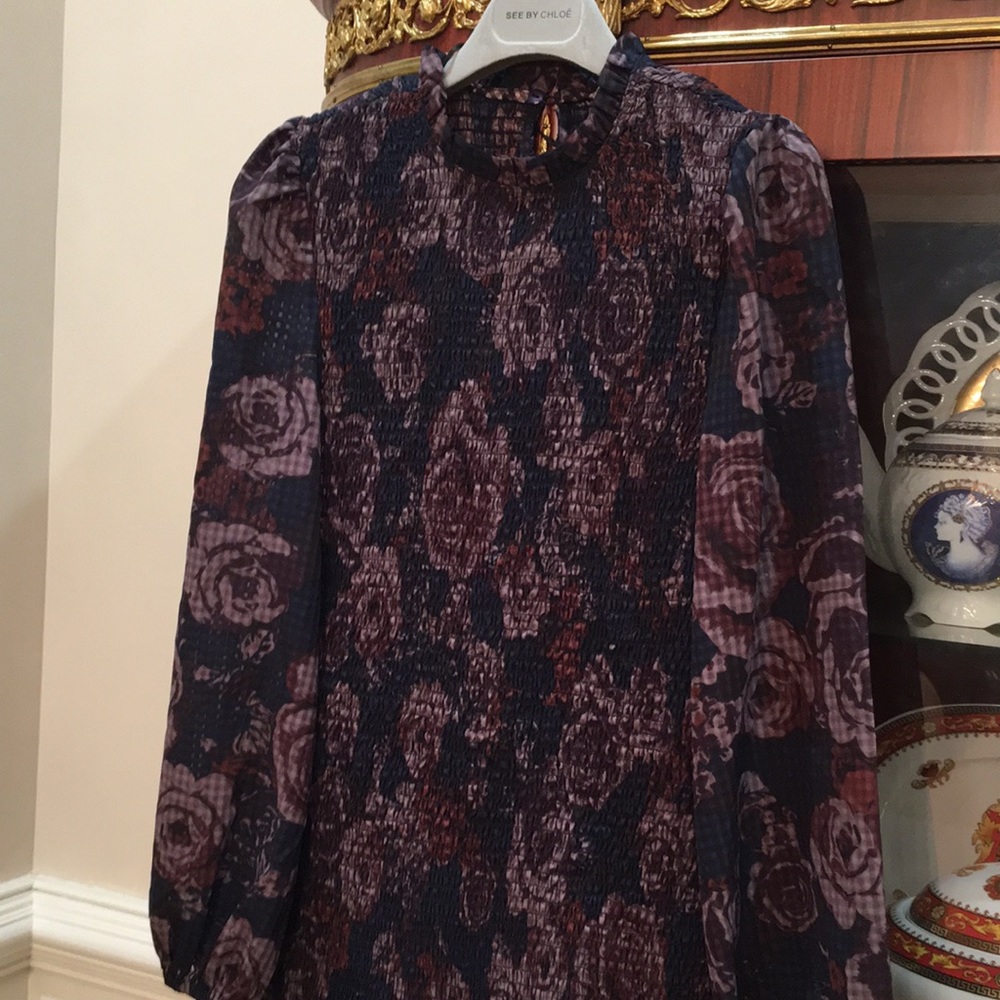 Zara puff sleeves Smocked Floral Print Ruffled Hem Mini Dress sz.XS - Picture 8 of 16